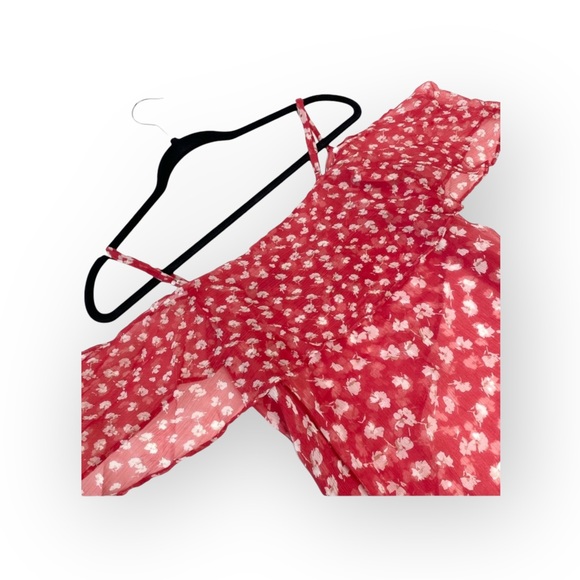 new Allsaints ✿ Off Shoulder Silk Semi Sheer Flowy Print Top ✿ Red Floral ✿ 6 ✿ - Picture 10 of 16